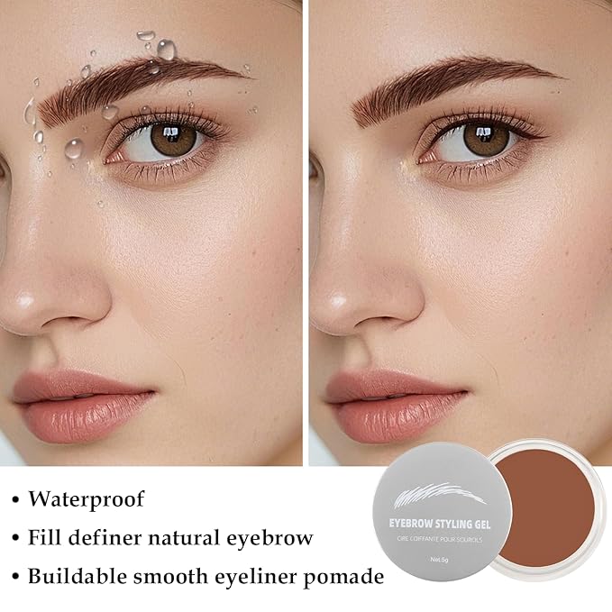 AFGHOUZ Cream Eyebrow, Brow Powder and Eyeliner Gel, Eye Brow Pomade Waterproof Highly Pigmented, Filler Thicker Brows, With Dual Head Brush 2Pcs