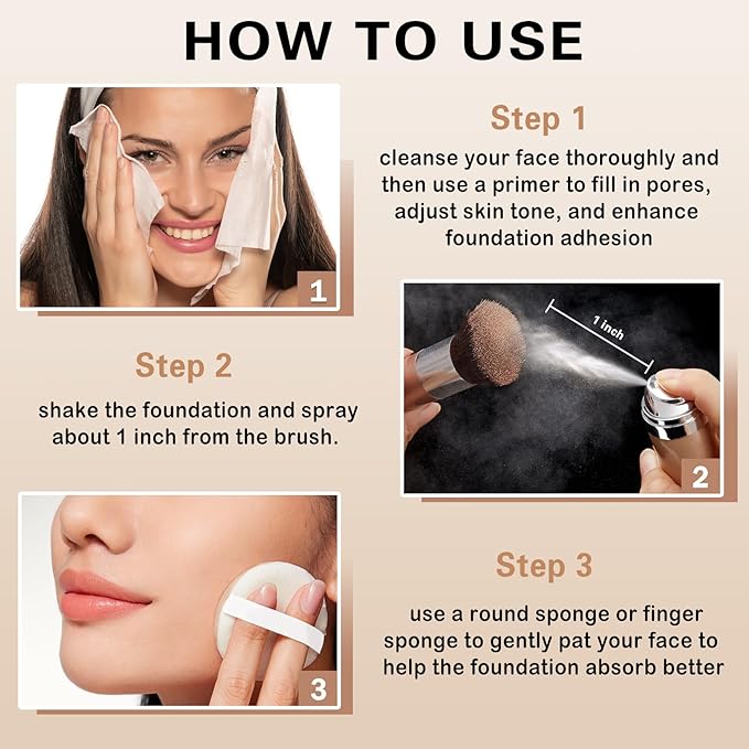 QIUFSSE Magic Minerals Airbrush Foundation Spray and Primer for Face Before Makeup,Waterproof Foundation for Older Women,Teenagers,Middle-aged,Anti-aging Formula for Smooth Radiant Skin (03 Nude)