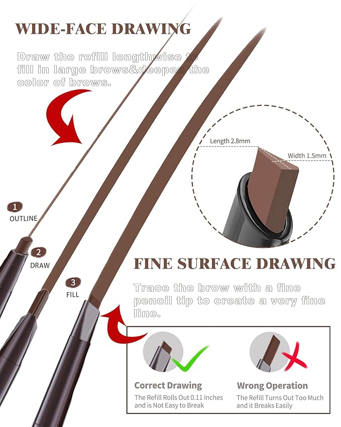 Berinist 6 Pack Light Brown Eye Brow Pencil, Waterproof Eyebrow Pencils for Women- Dual-Ended with Spoolie Brush and Triangular Tip for Easy Defining, Natural Fill, Long-Lasting Brows, Sweatproof