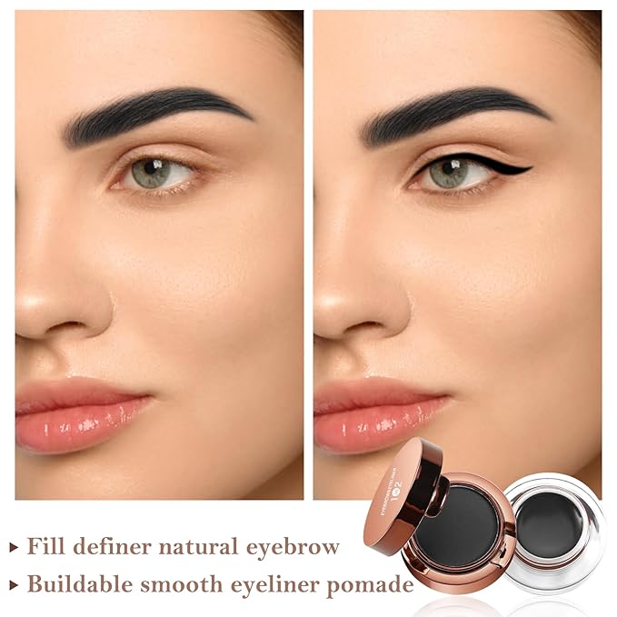 AFGHOUZ Cream Eyebrow Duo Kit, Brow Powder and Eyeliner Gel, Eye Brow Pomade Waterproof Highly Pigmented, Filler Thicker Brows, with Dual Head Brush