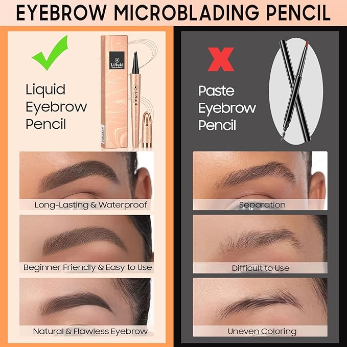 Eyebrow pen - Liquid Eye Brow Microblading Pencil With Micro 4 Point Lift & Brow Pen Snatch, Long-Lasting Waterproof Eyebrow Pencils for Women (Black)