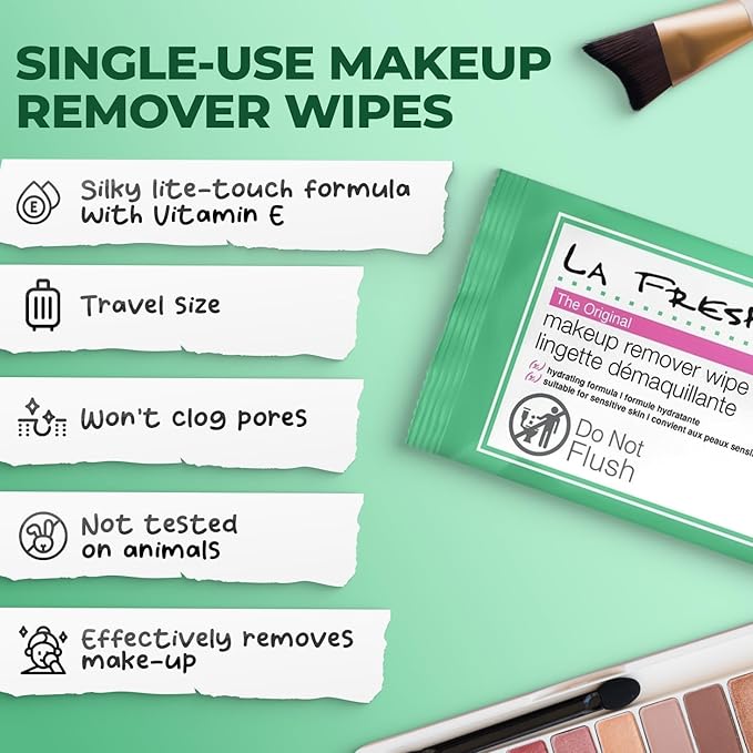 LA Fresh Makeup Remover Wipes with Vitamin E - Make up Remover for Face, Eyes, Lips - Face Travel Essentials - Case of 200ct Makeup Wipes