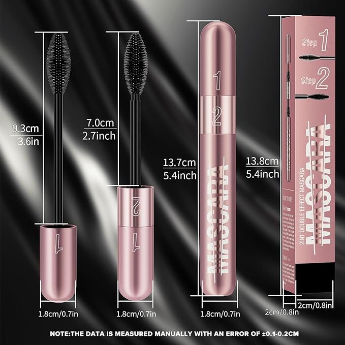 2-in-1 Mascara, Dual-Effect Lengthening and Volume, 4D Silk Fiber Lash mascara (Pink Tube, 1Pc)
