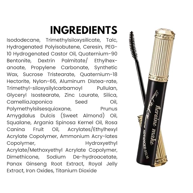 HEROINE MAKE by KISSME Black Mascara Waterproof, MASCARA Volume and Length with Argan Oil, Camellia & Wild Rose Oil, Smudge-Proof and Long-Lasting Mascara for Women, Made in Japan, BLACK, 1EA