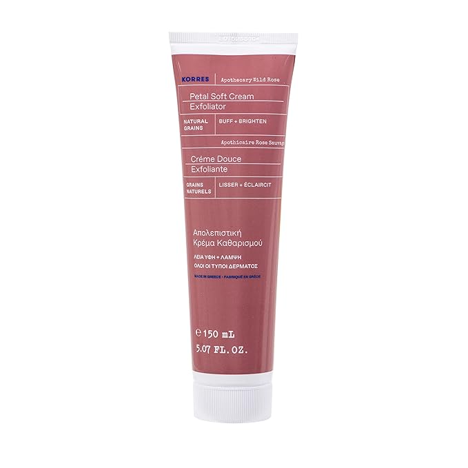 KORRES Apothecary Wild Rose Exfoliating Face Cream, Gentle Daily Scrub With Rose Petal Powder & Plant Oils, Buffs Dry Surface Skin, Smooth Texture & Radiant Look, Vegan & Cruelty Free, 5.07 Fl Oz