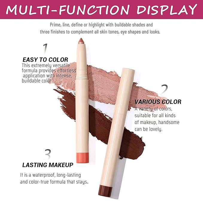 Rose Gold Eyeshadow Pencil Makeup, Waterproof Hypoallergenic Long Lasting Crayon, Highlighter Matte Cream Eye Shadow Stick, Glitter Primer Palette Shimmer Eyeliner Pen