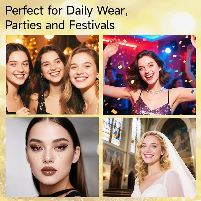 Glitter Freckles Face Tattoo - Gold Freckles Temporary Tattoos, Body Face Glitter for Women Girls, Cute Star Sparkle Patches Makeup Accessories for Festival Rave Parties Halloween, Gold 6 Pcs
