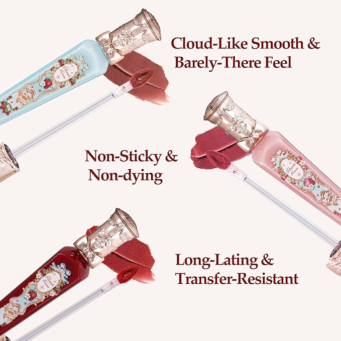 Flower Knows Strawberry Rococo Cloud Lip Cream,Long Lasting Vibrant Red Matte Lipstick,Hydrating Lip Stain,Transfer & Smudge Proof Velvet Liquid Lipstick for Girls&Women,0.12 Fl Oz(09 Strawberry Red)