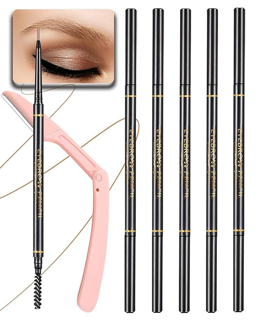 SUMEITANG Light Brown Eye Brow Pencils for Women, 6Pcs Waterproof Eyebrow Pencil, 1.5mm Micro-Fine Tip & Spiral Brush with Brow Razors Perfect for Creating a Natural and Delicate Eyebrow Look Makeup