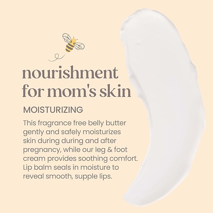 Burt’s Bees Mama Gift Set, Includes Lip Balm, Leg and Foot Cream, and Belly Butter, Natural Origin Skin Care, 0.15 oz./3.38 oz./6.5 oz.