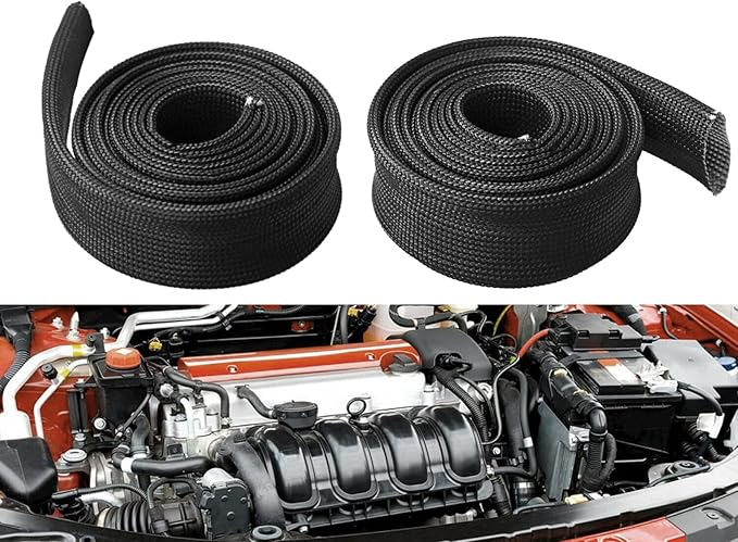 Heat Shield Sleeve Fuel Line Heat Shield Auto Hose Spark Plug Wire Cover Protectors Boots Roll 2500 Degree for Car&Auto Wire Loom Brake Cable (3/4" IDX10', BLACK)