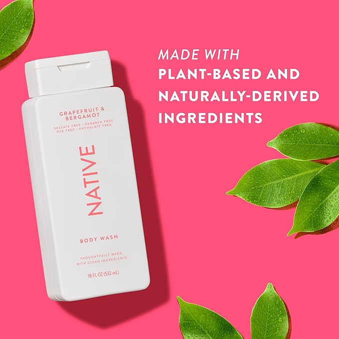 Native Body Wash Contains Naturally Derived Ingredients | For Women & Men, Sulfate, Paraben, & Dye Free Leaving Skin Soft and Hydrating | Grapefruit & Bergamot 18 oz