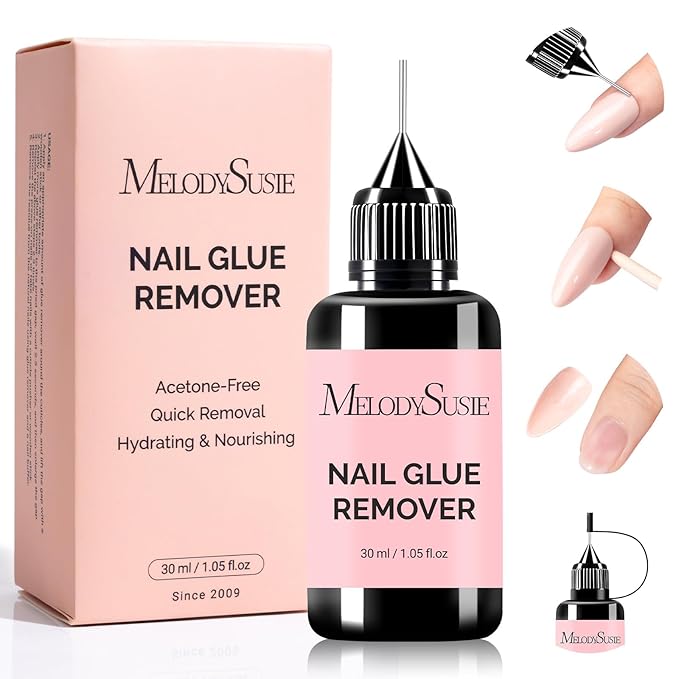 MelodySusie 30ML Nail Glue Remover for Press on Acetone Free Nail Polish Remover Multi-Functional Remover for Nails Tips Gentle Glue Remover for Home Salon