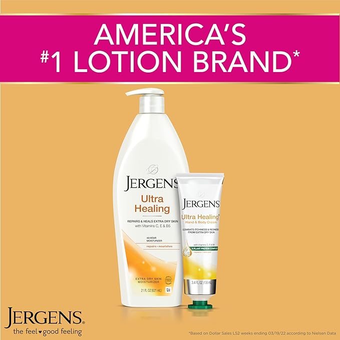 Jergens Ultra Healing Lotion for Extremely Dry Skin, Moisturizer to Relieve and Repair Rough Spots, Improves Skin Texture, Hand and Body Lotion with Vitamins E, C, & B5, 3 Oz (Pack of 3)