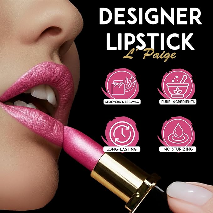 L’Paige Designer Lipstick – Frosted Amethyst Sheen in Cool Berry Pink, with Aloe Vera-Based, Long-Lasting, Moisturizing Formula for Smooth, Soft, Hydrated Lips – Ideal for All-Day Wear, Shade L53