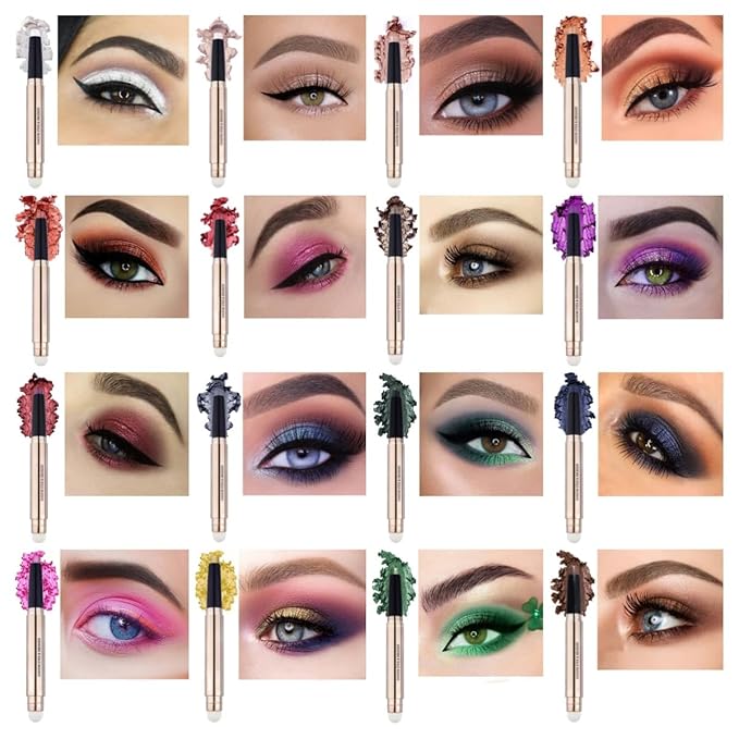 Rose Gold Eyeshadow Stick Makeup, Long-Lasting Waterproof Eye Shadow Pencil, Hypoallergenic Smudge-Proof Glitter Primer Palette Shimmer Eyeliner, Easy to Blend Eye Make Up