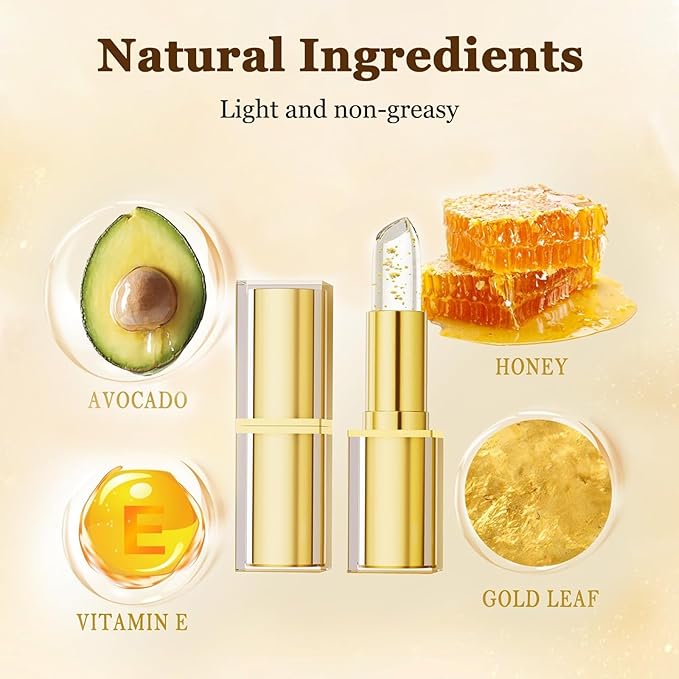 Color Changing Lipstick, Transferproof Gold Crystal Ph Lipstick Color Changing, Clear Lip stick That Changes Color, Nourishing Long Lasting 24 Hours Moisturizing Shine Lip Gloss for Women