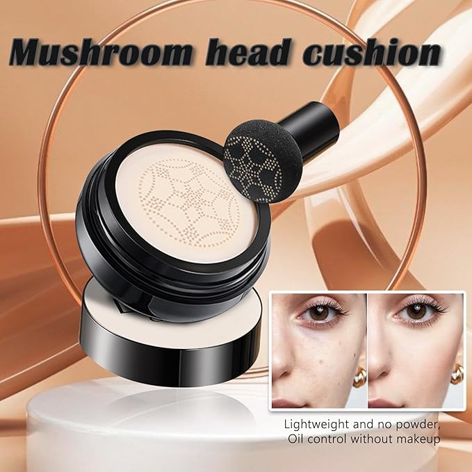 Luvie Glow Foundation Cushion, Mushroom Head Air Cushion CC Cream, Air Cushions Foundation Long Lasting Matte Concealer for All Skin Types (brunet brown)