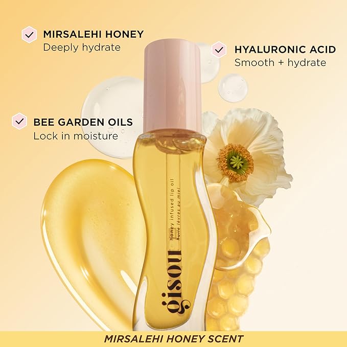 Gisou Honey Infused Hydrating Lip Oil, Nourishing Lip Moisturizer for Dry Lips (Fresh Honey)