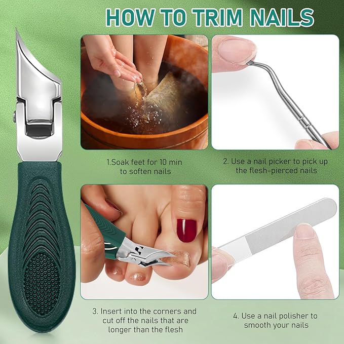Eagle Beak Beveled Nail Clippers,Long Handle Wide Jaw Opening Anti-Splash Slanted Nail Clipper,Three Sets of Eagle Beak Beveled Nails Clippers,for Thick Nails, Seniors&Ingrown Care