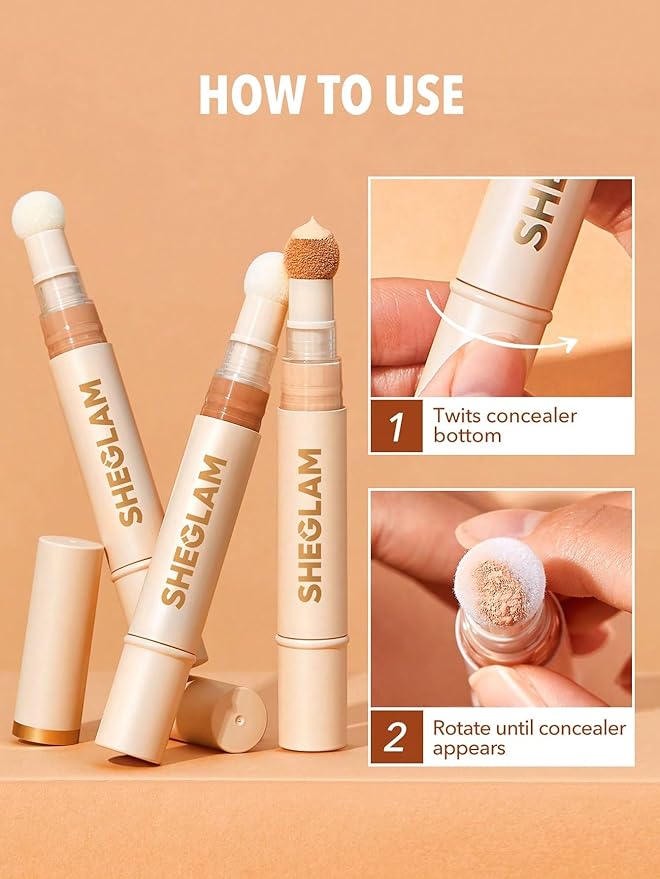 SHEGLAM Complexion Boost Concealer Sponge-Head Applicator Matte Liquid Concealer Long Lasting Brightening Color Corrector Weightless All-Day Long Lasting Hydrating Concealer-Shell