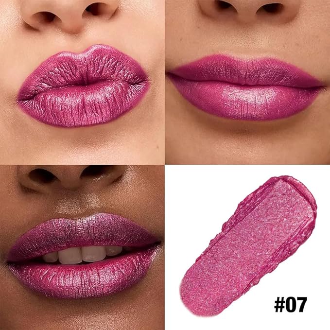 Mauve Pink Shimmer Metallic Moisturizing Glow Plumping Lipstick Makeup, Lipstick with Metallic 3D Shine Lightweight Hydrating Formula, Glitter Lip Gloss Stain Long Lasting Waterproof (07#Mauve Pink)