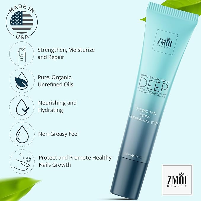 ZMOI Cuticle & Nail Cream Treament, Deep Nourishing - USA Made - Daily Repair Nail Care w/Organic Shea Butter, Jojoba Oil - Soften Cuticles, Strengthen Nails, Hydrating (Pack of 2)