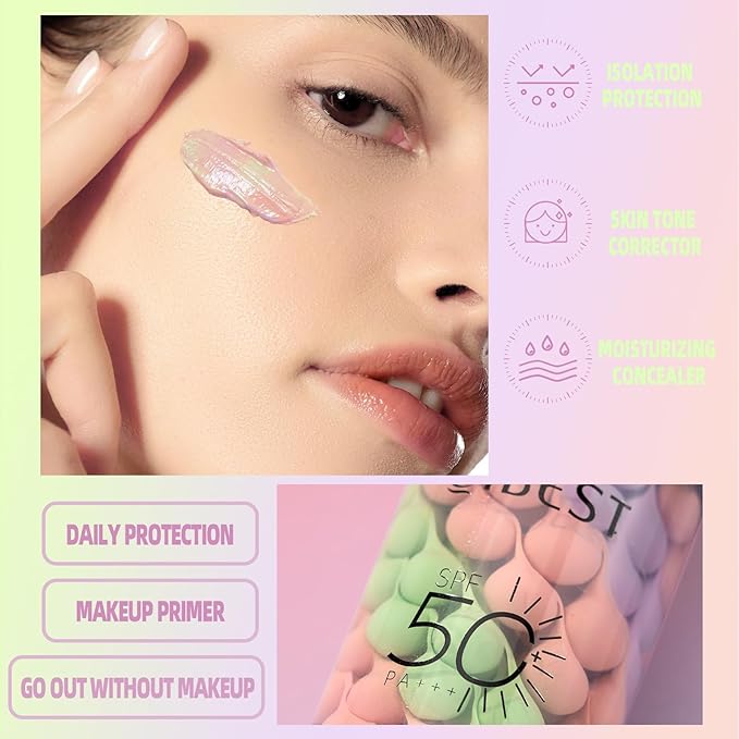 3 in 1 Face Primer Before Makeup, SPF 50 Sunscreen & Color Corrector, Long-Lasting Hydrating Makeup Base, Smoothes Fine Lines, Oil Control, Tone Correcting, Blurs Pores, Lightweight Pore Minimizer