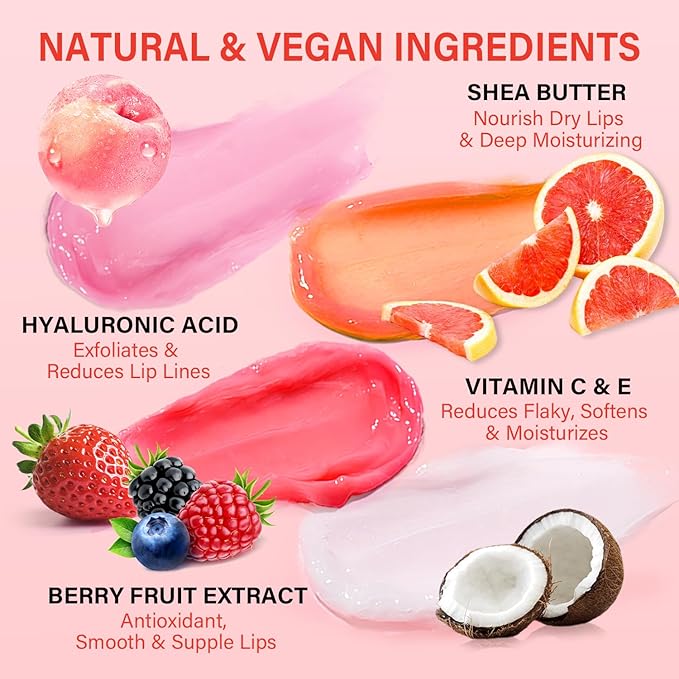 Lip Mask Set 4 Pcs, Valentine's Day Gifts for Women, Overnight Lip Sleeping Mask with Shea Butter, Hyaluronic Acid & Vitamin C, Nourishes Hydrates Dry, Flaky Lips, Moisturizing Lip Care Gift