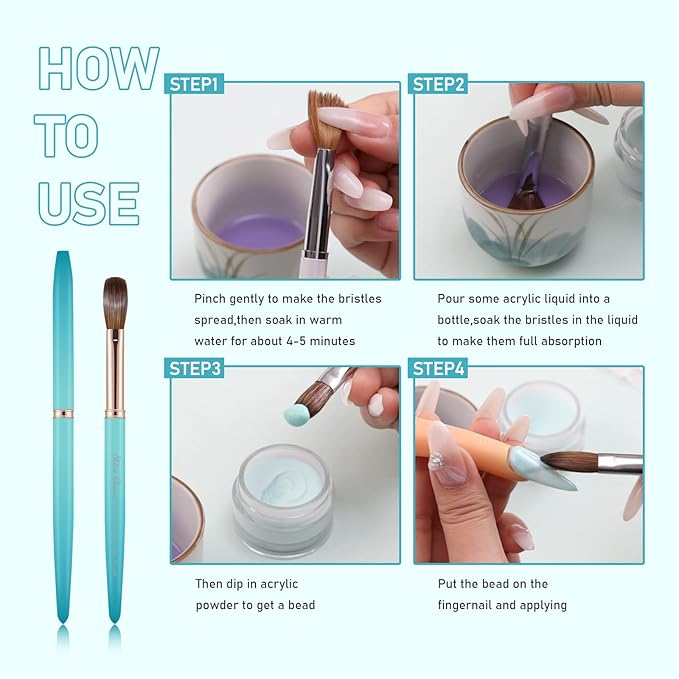Acrylic Nail Brush Size 14, 100% Pure Kolinsky Nail Brush for Acrylic Application, Professional Nail Extension Manicure Tool Nail Drawing Pen for DIY Home Salon(Cyan)