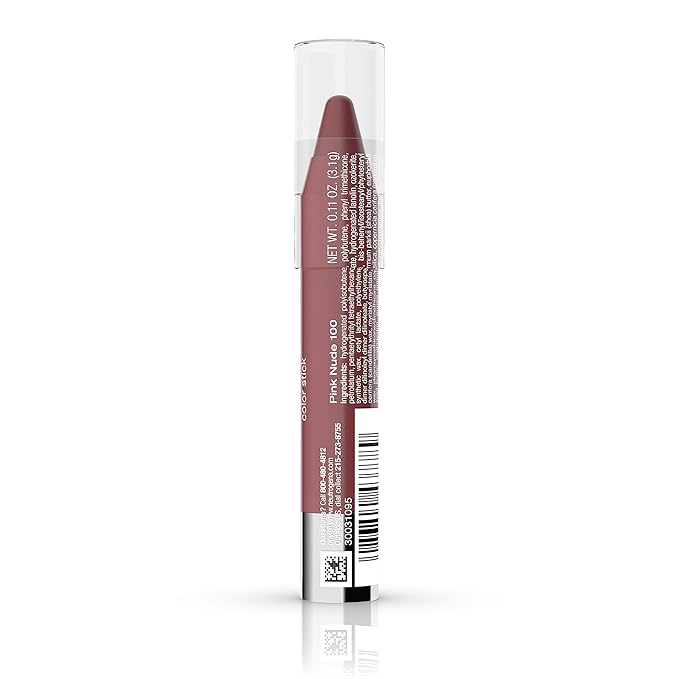 Neutrogena MoistureSmooth Color Stick for Lips, Moisturizing and Conditioning Lipstick with a Balm-Like Formula, Nourishing Shea Butter and Fruit Extracts, 100 Pink Nude, 011 oz Pack of 1