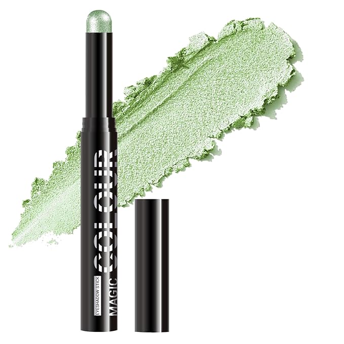 Glitter Cream Eyeshadow Stick, Green Holographic Eye Shadow Stick, Long-Lasting and Blendable High Pigmented Single Eyeliner Makeup for Women, 21 Mint Green