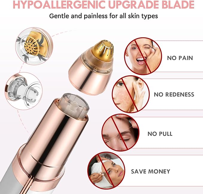 gurelax Eyebrow Hair Remover, Electric Eyebrow Trimmer for Women,Face and Eye Brow Razor with LED Light for Women Rechargeable with 2 x Replacement Heads (White)