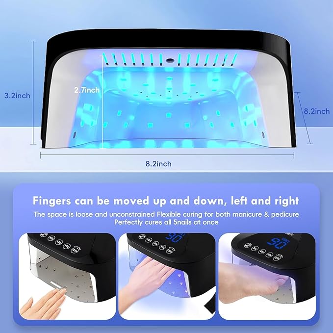 Okasiuv UV LED Nail Lamp with UV Gloves,Magnetic Metal Mirror Base Cordless Nail Dryer, Gel Polish Curing Light with 4 Timers,Touch Control Display,Auto Sensor for Professional Salon & Home