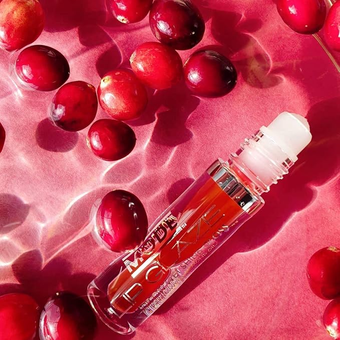 MODE Lip Glaze Flavored Lip Gloss Yummy CRANBERRY COSMO Flavor Roll On Sweet Wet Nourishing Shine, Hydrating Natural Skincare Fruit Oils
