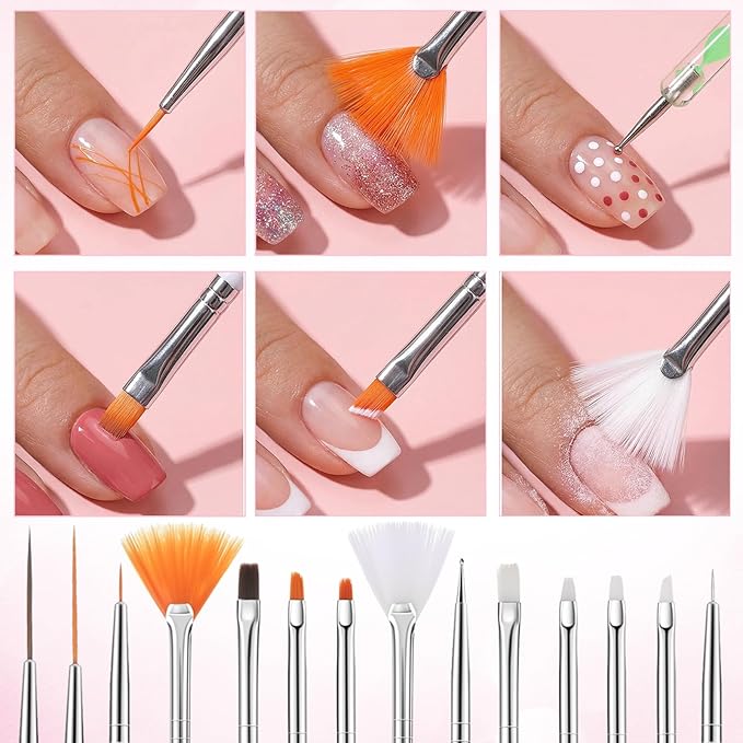 22 Pcs Nail Art Brush Set - Acrylic Silicone Dotting Pen Tools, Resin Nail Art Palette - Nails Design Tools for DIY Home Salon, Display Board