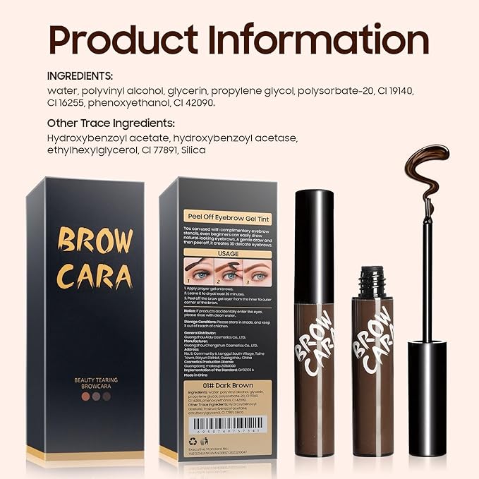 Eyebrow Gel Eyebrow Pencils for Women, Strong-Hold Transfer-proof & Water-Resistant Brow Gel Creates Voluminous-Looking Brows, Vegan & Cruelty-free (Dark Brown)