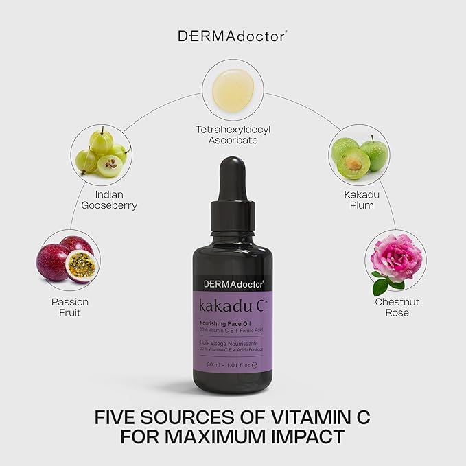 DERMAdoctor Vitamin C Oil for Face – Night Toner, Hydrating 20% Vitamin C Face Oil for Women Anti Aging with Vitamin E, Ferulic Acid & Marula Oils, Dermatologist Formulated, 1 Oz