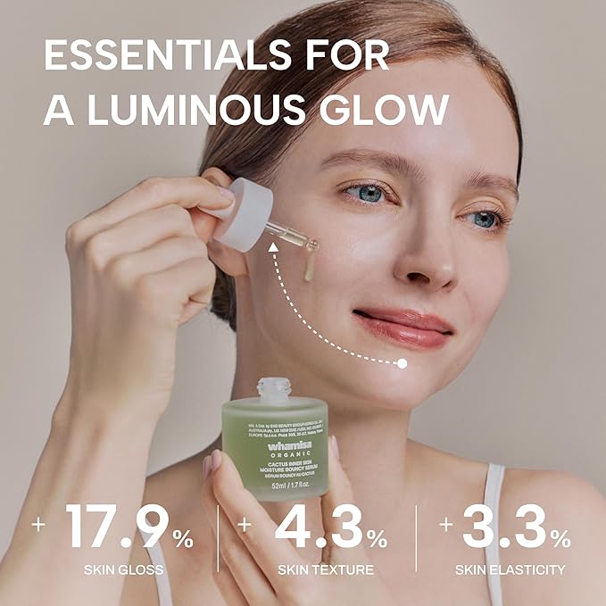 Whamisa Organic Cactus Bouncy Serum, 48 hrs Inner Skin Moisture, 72 hrs Hydrating and Moisturizing, Facial Ampoule, Korean Skin Care (52ml)