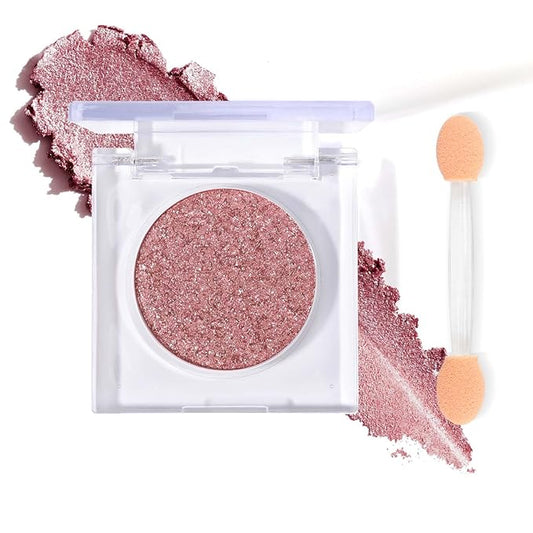 Single Glitter Eyeshadow with Brush, Pink Pearl Glow Eyeshadow Palette Makeup Kit【Soft】【Long Lasting】【Lightweight】Sparkling Eyes Glitte, Ultra-Blendable Formula for Older Women, Blushing Stardust