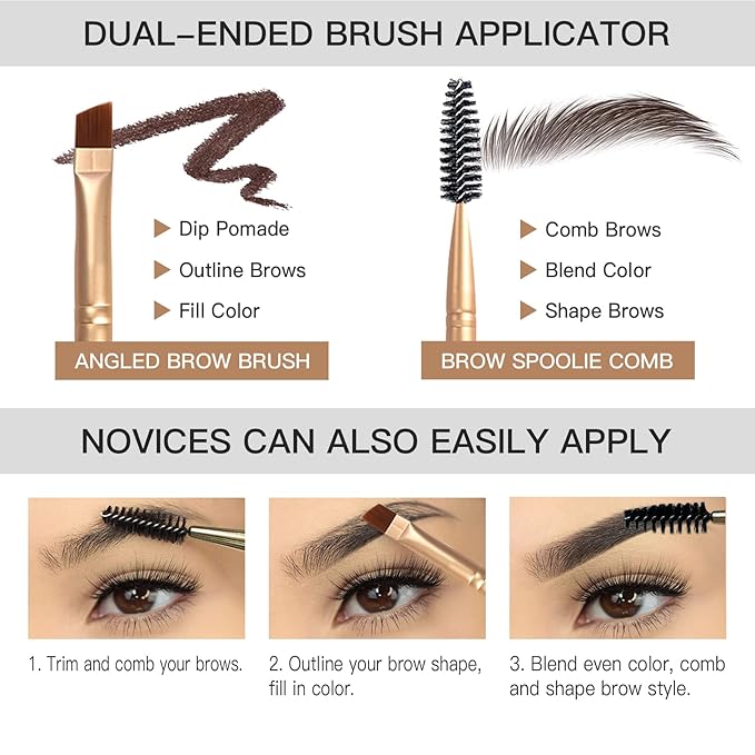 BEFIVECOK 2Pcs Brow Pomade Set with Dual-ended Eyebrow Brush, High pigment Water proof Natural finish Eyebrow Makeup Set with Eyebrow Brush for Women and Girls（08#）