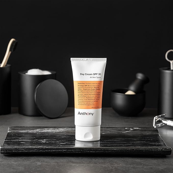 Anthony Day Cream SPF 30 Men’s Face Moisturizer with Sunscreen 3 Fl Oz Glycolic Exfoliating & Resurfacing Wipes 30 Sheets per Bag