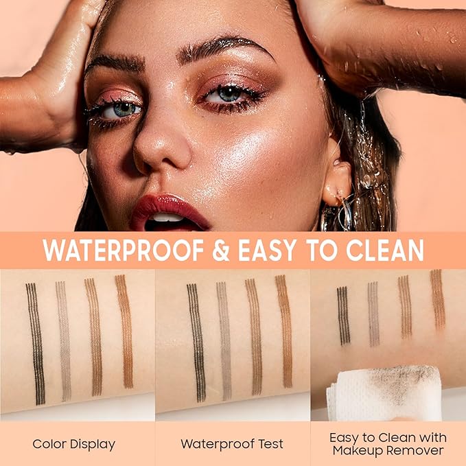Eyebrow Pen - Upgraded 3D Liquid Eye Brow Microblading Pencil With Micro 4 Point Lift & Brow Pen Snatch, Long-Lasting Waterproof (2 PCS Light Brown)