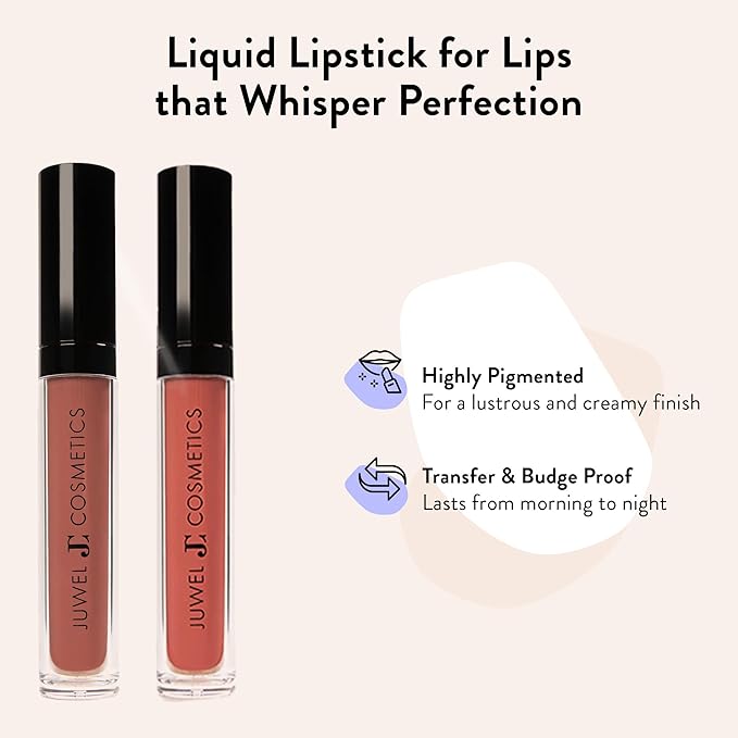 Juwel Cosmetics Liquid Lipstick for Women, High Pigment Long Lasting Lipstick, Lightweight Creamy Finish, Transfer-Proof Mineral-Based Nourishing Formula, Cruelty-Free & Lead-Free Lip Color, Bella
