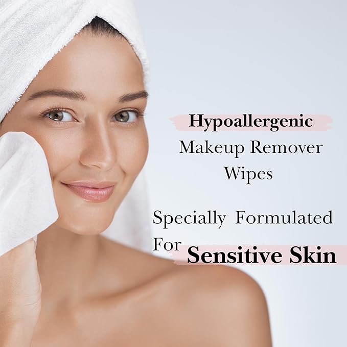 mivida Hypoallergenic Makeup Remover Wipes With Vitamin E, Alcohol Free & Fragrance Free Makeup Wipes For Sensitive Skin, Plant Based Make Up Remover, Travel Friendly 2 × 25 Count