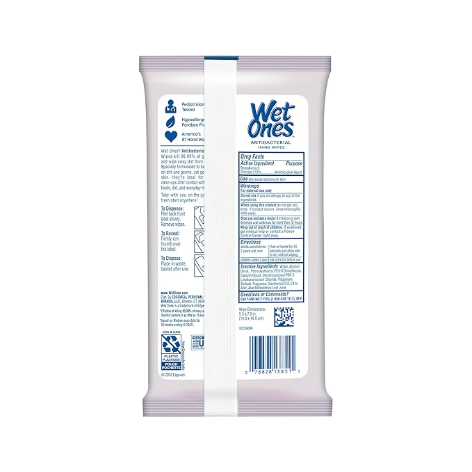 Wet Ones Antibacterial Hand Wipes, Lavender Wipes | Travel Wipes Case, Antibacterial Wipes, Moisturizing Wipes | 20 ct. Travel Size Wipes (10 pack)