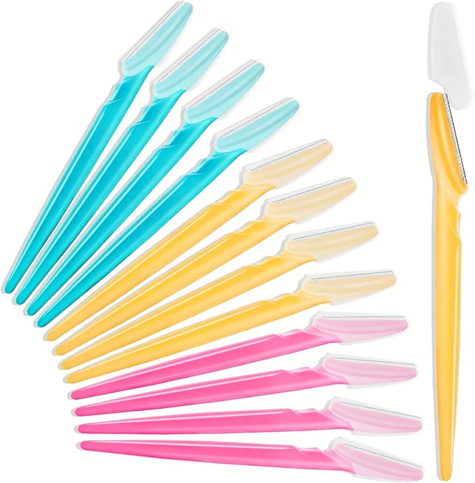 HFATMOS 12 Pcs Eyebrow Razor Multipurpose Exfoliating Dermaplaning Tool for Face, Facial and Eyebrow Shaper with Protective Cover for Women Men Use