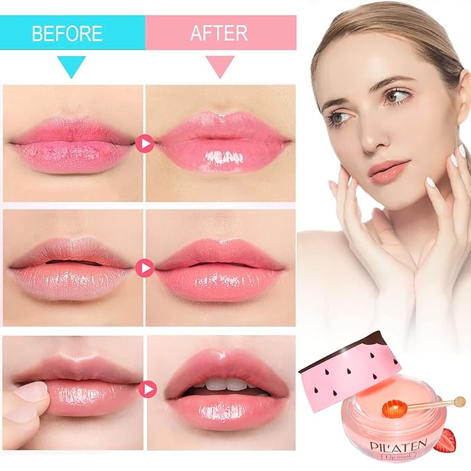2 Pack Strawberry Lip Mask & Balm Pot - Propolis Moisturizing Hydrating Lip Sleeping Mask - Prevents Dry & Cracked Lips - Exfoliator (Strawberry)
