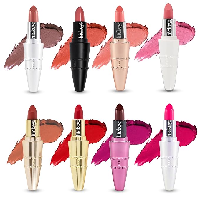Hickey Lipstick Organic, Long Lasting Gluten Free Refillable Lipstick Collection THE VAULT COLLECTION - 8 Shades Red, Hot Pink, Nude, Light Pink, Coral, Berry, Mauve, Terracotta Nourishing