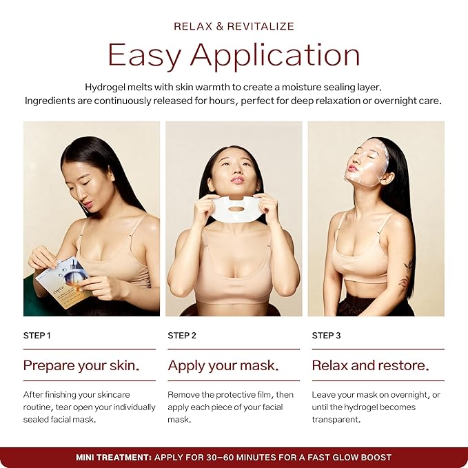 elurea Bio Collagen Mask + Kojic Acid Premium Hydrogel Face Mask (4 masks), Korean Mask for Luxury Beauty, Collagen Mask for Self Care, Korean Skincare, Hydrating Face Mask, Stocking Stuffers